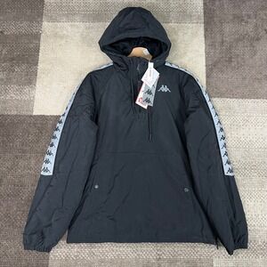 NWT Kappa Mens Medium Black 222 Banda Jacket Hooded Pullover Streetwear